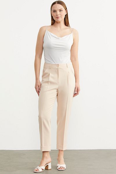 Sementa Beige Colored Narrow Double Leg Seasonal Fabric Trousers