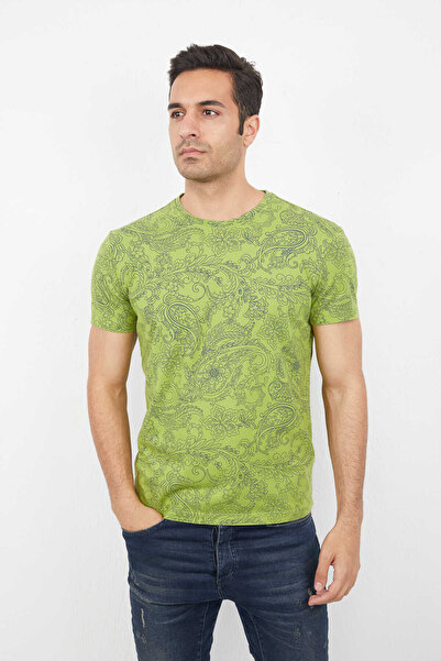 Voltaj Ανδρικό μπλουζάκι με μοτίβο σάλι με λαιμόκοψη πράσινο