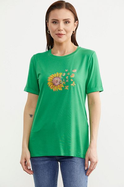Sementa Tricou de bază din bumbac pieptănat cu imprimeu verde
