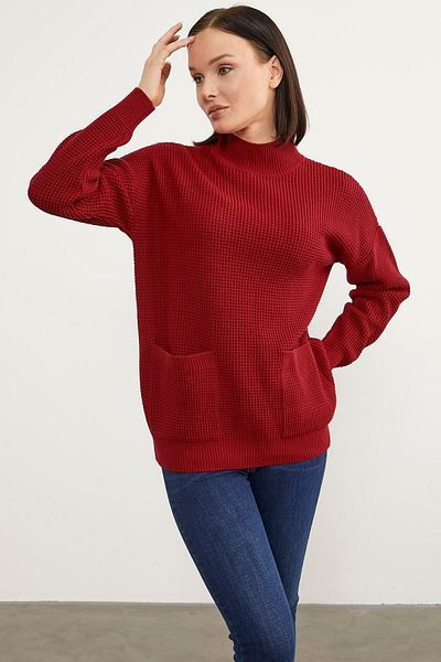 Sementa Pulover de tricotaje cu guler de tip Honeycomb Knit - Roșu