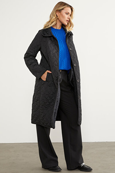 Sementa Fully Plush Inside Quilted Long Coat - Black