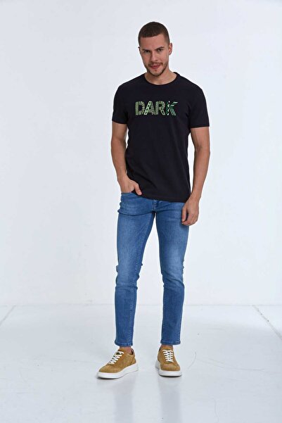 Voltaj Темна бавовняна футболка з рельєфним вишитим написом