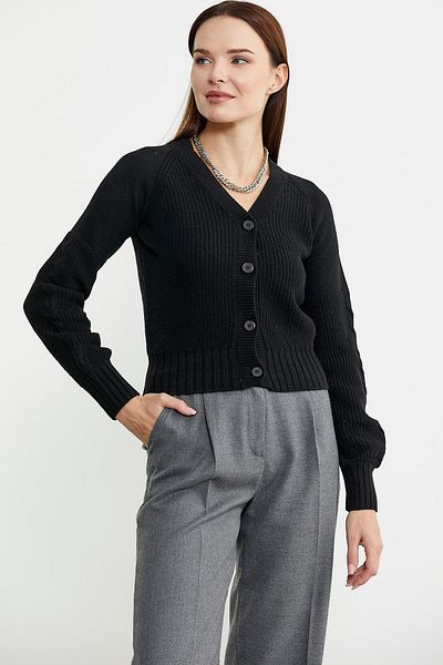 Sementa Cardigan scurt din lână neagră - cu nasturi