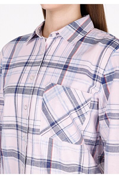 Colin's Regular Fit Shirt Neck Ekoseli Kadın Pembe Uzun Kol Gömlek
