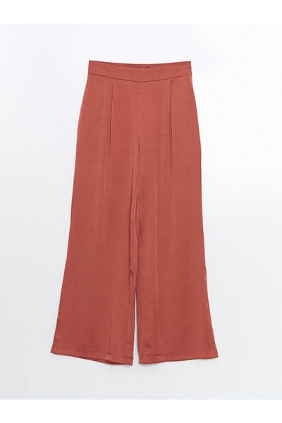 LC Waikiki Lcw Modest Red Elastic Waist Wide Leg Women's Trousers
