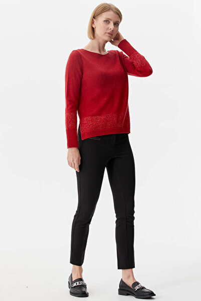 Sementa Boat Neck Glitter Detailed Knitwear Sweater - Red