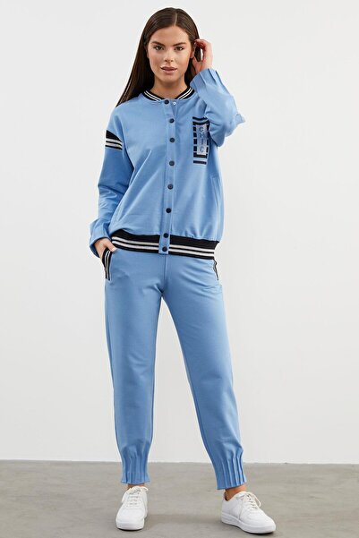 Sementa Örme Detaylı Paçası Piliseli Eşofman Takım - Mavi