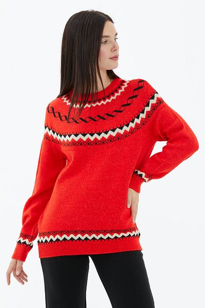 Sementa Pulover tricot cu gât - roșu