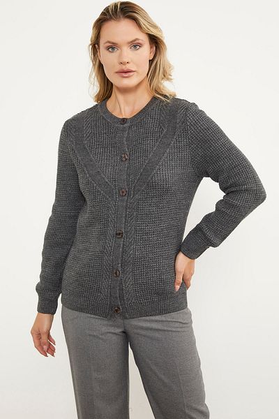 Sementa Honeycomb Knitted Buttoned Knitwear Cardigan - Dark Gray