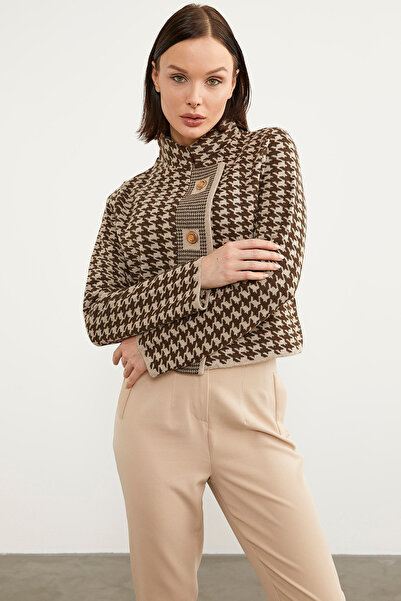 Sementa Ζακέτα πλεκτό με γιακά με μοτίβο λοστό - Mink