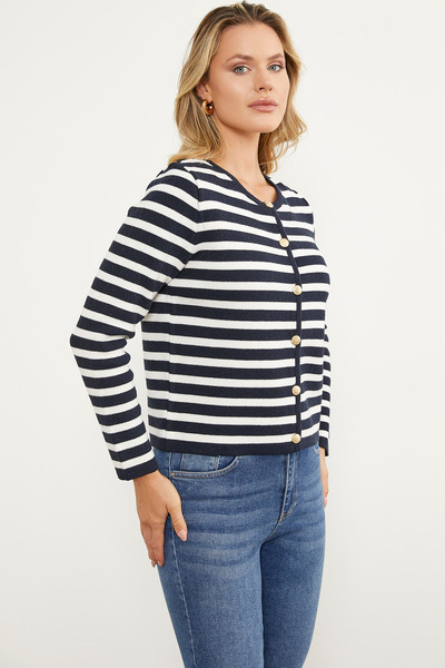 Sementa Colorful Striped Knitwear Short Cardigan - Navy Blue