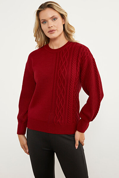 Sementa Princess Sleeve Knit Detailed Sweater - Red