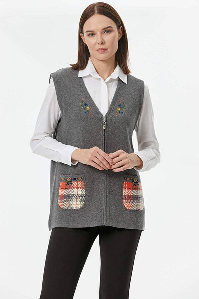 Sementa Zippered Knitwear Vest with Pockets - Dark Gray