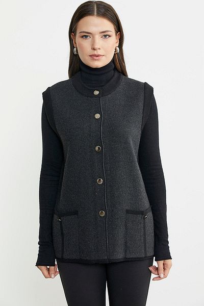 Sementa Black Corded Double Colored Wool Knitwear Vest