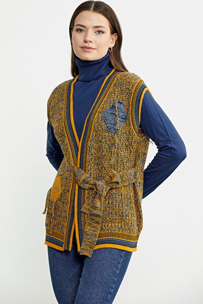 Sementa Sun Colored Belted Wool Knitwear Vest