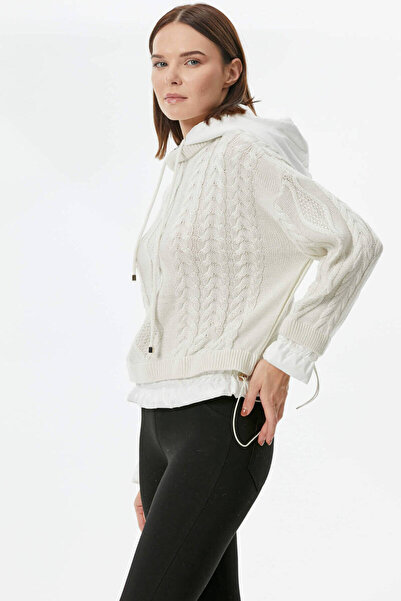 Sementa Miflon Combination Hooded Knitwear Sweater - Bone