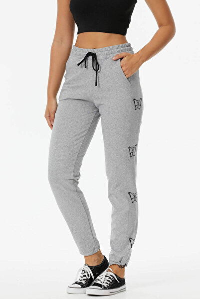Sementa Butterfly Printed Adjustable Leg Sweatpants - Gray