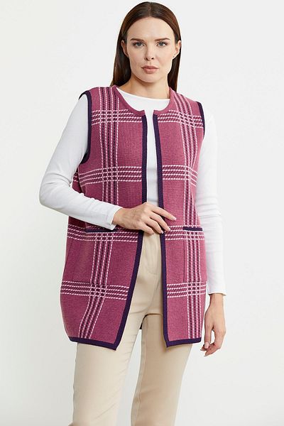 Sementa Double Colored Wool Filled Needle Knitwear Vest - Rose