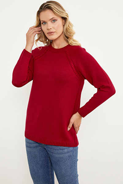Sementa Tunic Knit Sweater with Hair Braid Detail - Red