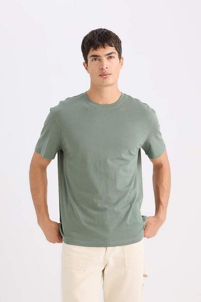 DeFacto Νέα σεζόν Νέα κανονική εφαρμογή Crew Neck Basic μονόχρωμο μπλουζάκι με κοντό μανίκι από 100% βαμβάκι