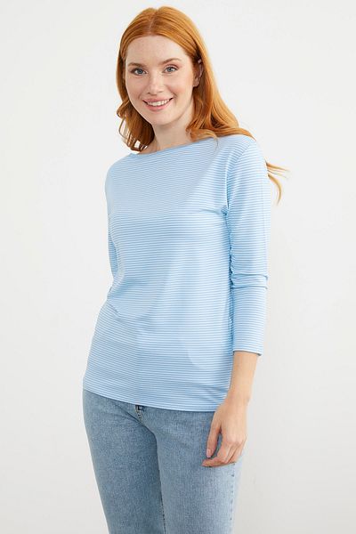 Sementa Tricou Albastru cu Maneca Lunga Gât Barca Model dungi