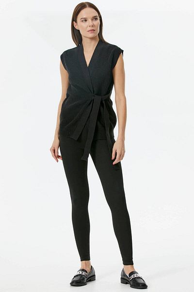Sementa Self Belted Wool Knit Vest - Black