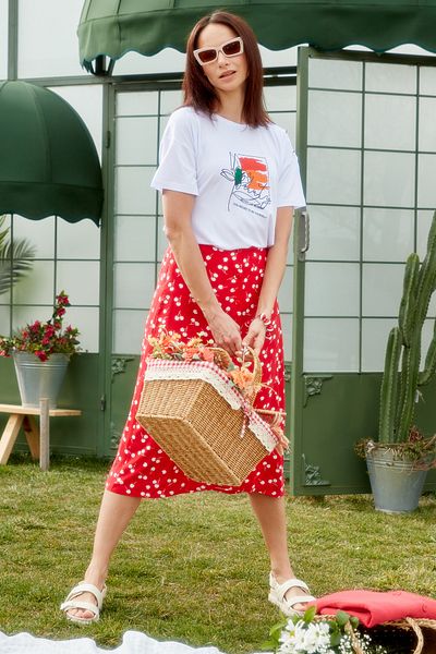 Sementa Patterned Long Viscose Skirt - Red