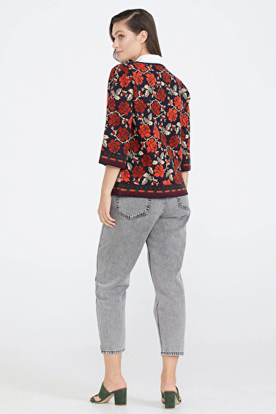 Sementa Γυναικείο Πλεκτό Παλτό με σχέδιο - Navy Blue - Tan