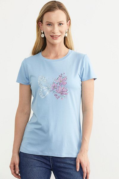 Sementa Tricou de bază albastru - imprimat cu fluturi