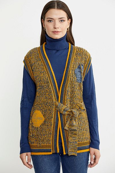 Sementa Sun Colored Belted Wool Knitwear Vest