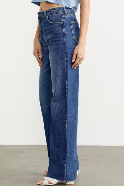 Sementa High Waist Wide Leg Jean Trousers - Blue