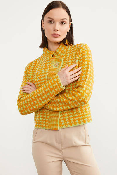 Sementa Houndstooth Patterned Stand Collar Knitwear Cardigan - Pistachio Green