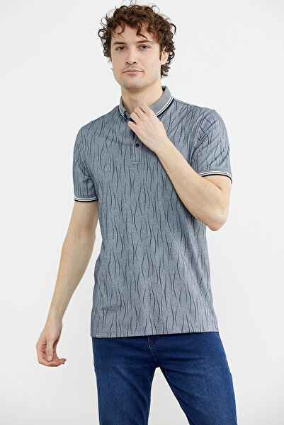 Sementa Polo Neck Slim Fit Patterned T-Shirt - Navy Blue