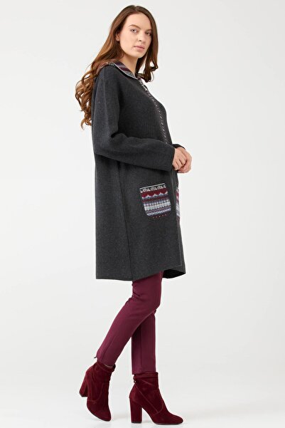 Sementa Women's Hooded Zippered Knitwear Jacket - Anthracite