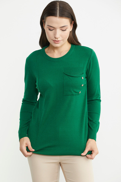 Sementa Null Collar Pocket Buttoned Knitwear Sweater - Green
