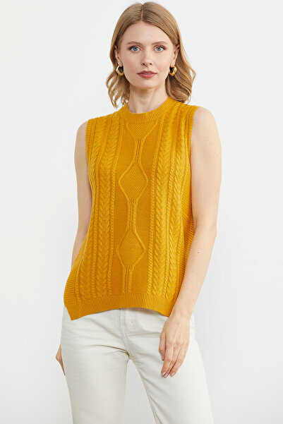Sementa Long Back Motif Knitwear Sweater - Mustard
