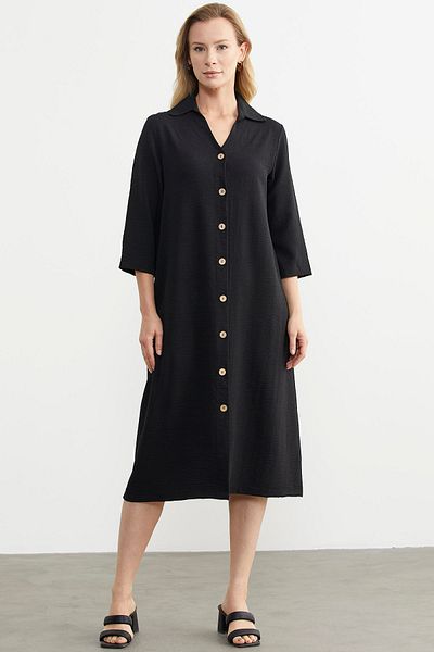 Sementa Rochie cu nasturi, cu lungime midi, confortabilă - neagră