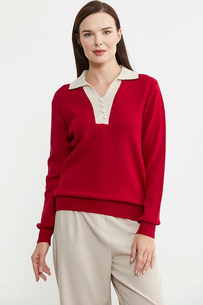 Sementa Pulover tricot roșu cu gât polo