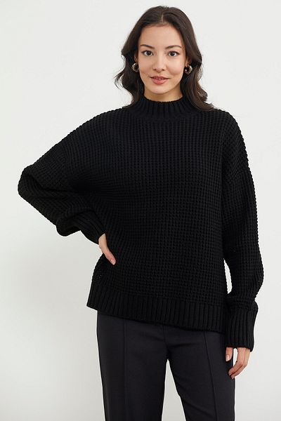 Sementa Pulover tricotat casual cu spatele lung - negru