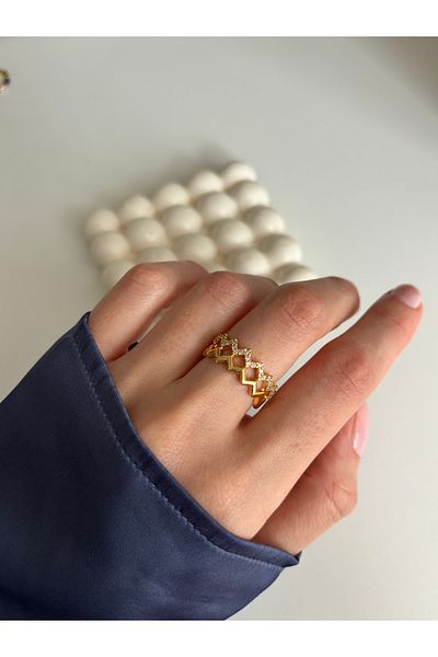 Ressia Two Rows of Stones Zigzag Ring