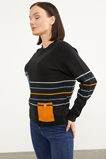 Sementa Color Striped Knitwear Sweater with Block Pockets - Black