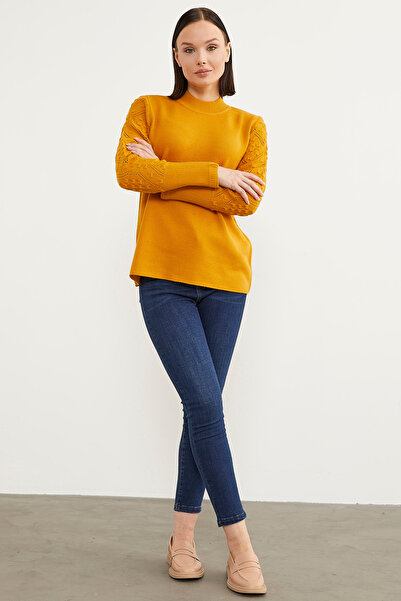 Sementa Half Fisherman Knitwear Sweater with Sleeve Motif - Sun