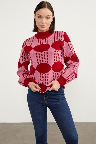 Sementa Pulover Tricotat Half Fisherman Dublu Culoare - Roșu
