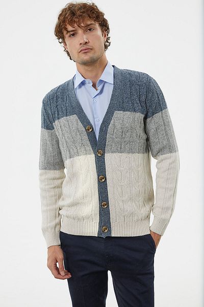 Sementa Color Block Transition Knitwear Cardigan - White