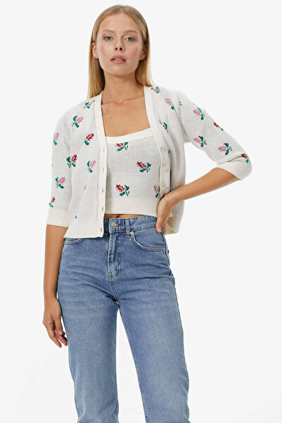 Sementa Floral Motif Crop Knitwear Set Bone