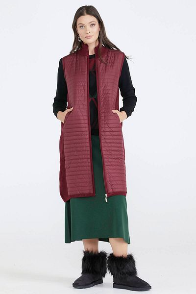 Sementa Women's Stand Collar Quilted Zippered Knitwear Vest - Claret Red
