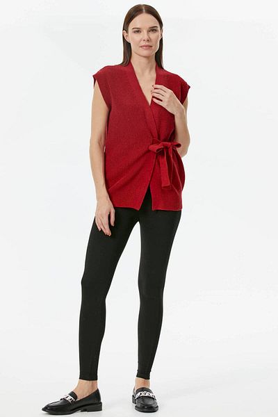 Sementa Self Belted Wool Knit Vest - Red