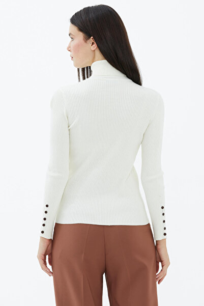 Sementa Full Turtleneck Buttoned Knitwear Sweater - Bone