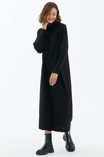 Sementa Rochie Degaje Guler Fata Impletit Tricot - Neagra