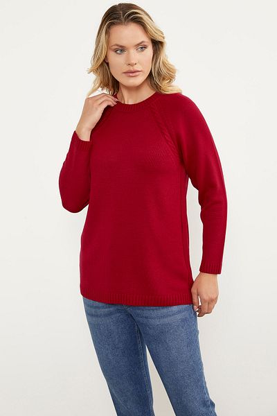 Sementa Tunic Knit Sweater with Hair Braid Detail - Red